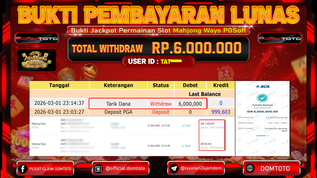 JACKPOT SLOT Mahjong Ways PGSoft 01 MARET 2026