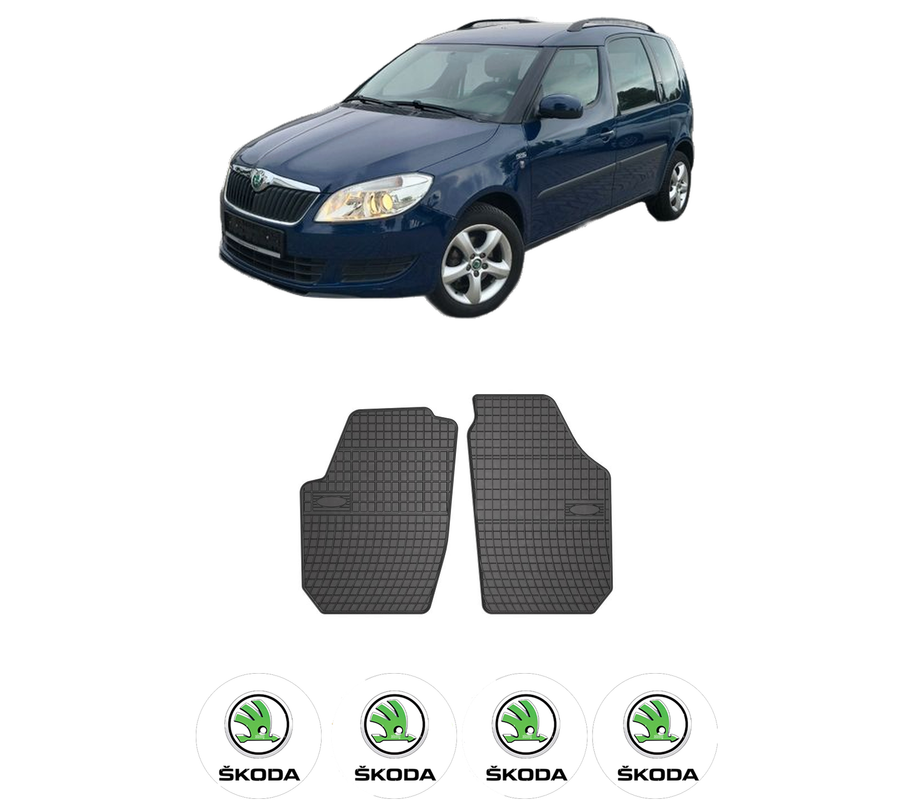 Set covorase presuri SKODA ROOMSTER (5J7) din 2006-2015, auto, din cauciuc thermoplastic, 4 Stickere auto cu SKODA
