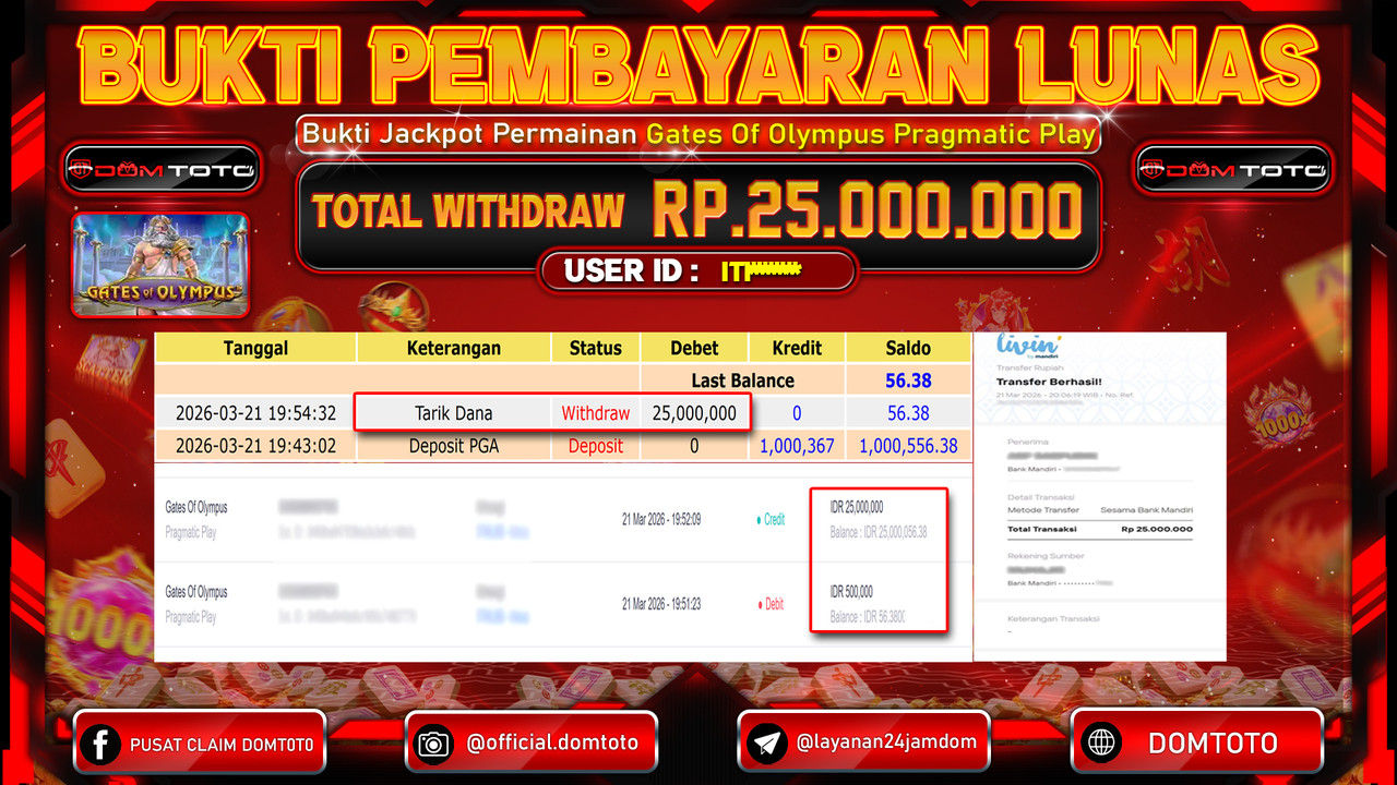 JACKPOT SLOT Gates Of Olympus Pragmatic Play 21 MARET 2026 
