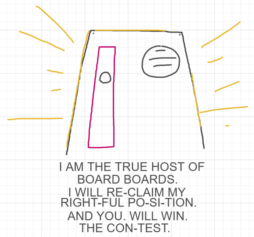 A panel from You're In Danger, Boy, episode seven of the Board Boards object show by Furretwalk/WalkingFurret.