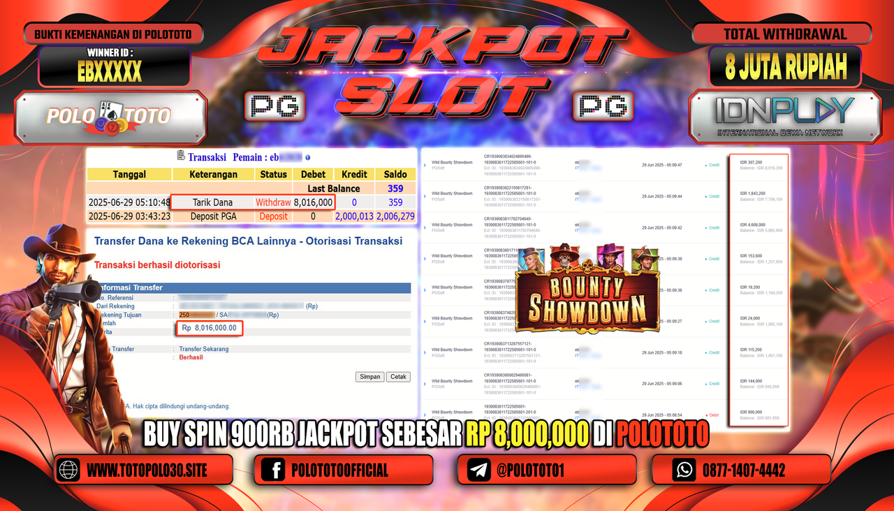 POLOTOTO JACKPOT SLOT WILD BOUNTY SHOWDOWN Rp.8.016.000,-