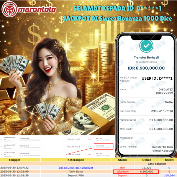 Bukti Kemenangan Member Marontoto Sebesar 6,500,000 JuTa