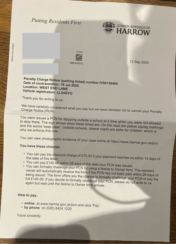 20250912 rejection from harrow council