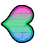 A sideways heart resembling the polysexual pride flag pointing left.