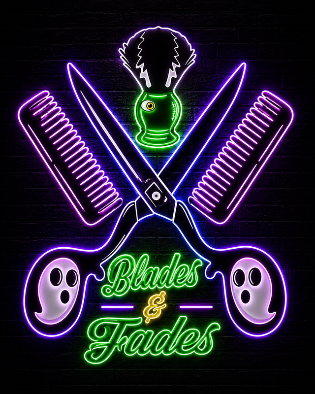 Blades and Fades Neon Logo