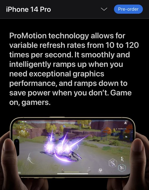 ProMotion on the iPhone 14 Pro only operates at 10Hz to 120Hz. 1Hz is  reserved for AOD only. | MacRumors Forums