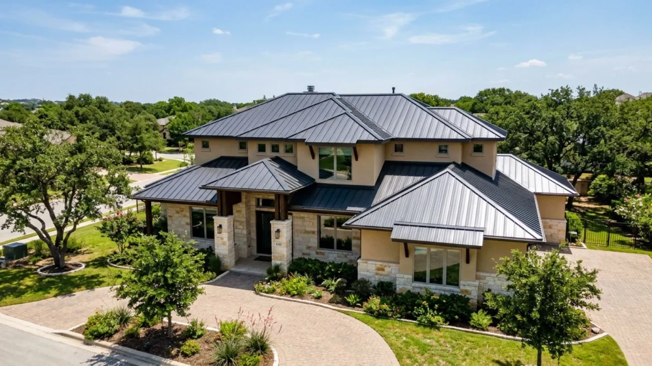 Aluminum standing seam roof installed on a San Antonio residential home