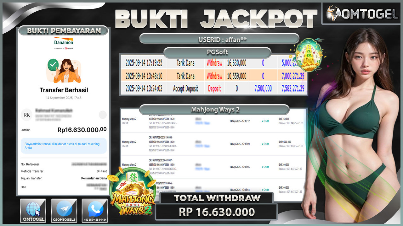 OMTOGEL JACKPOT PGSOFT MAHJONG WAYS 2 16 JUTA DI BAYAR LUNAS ,-