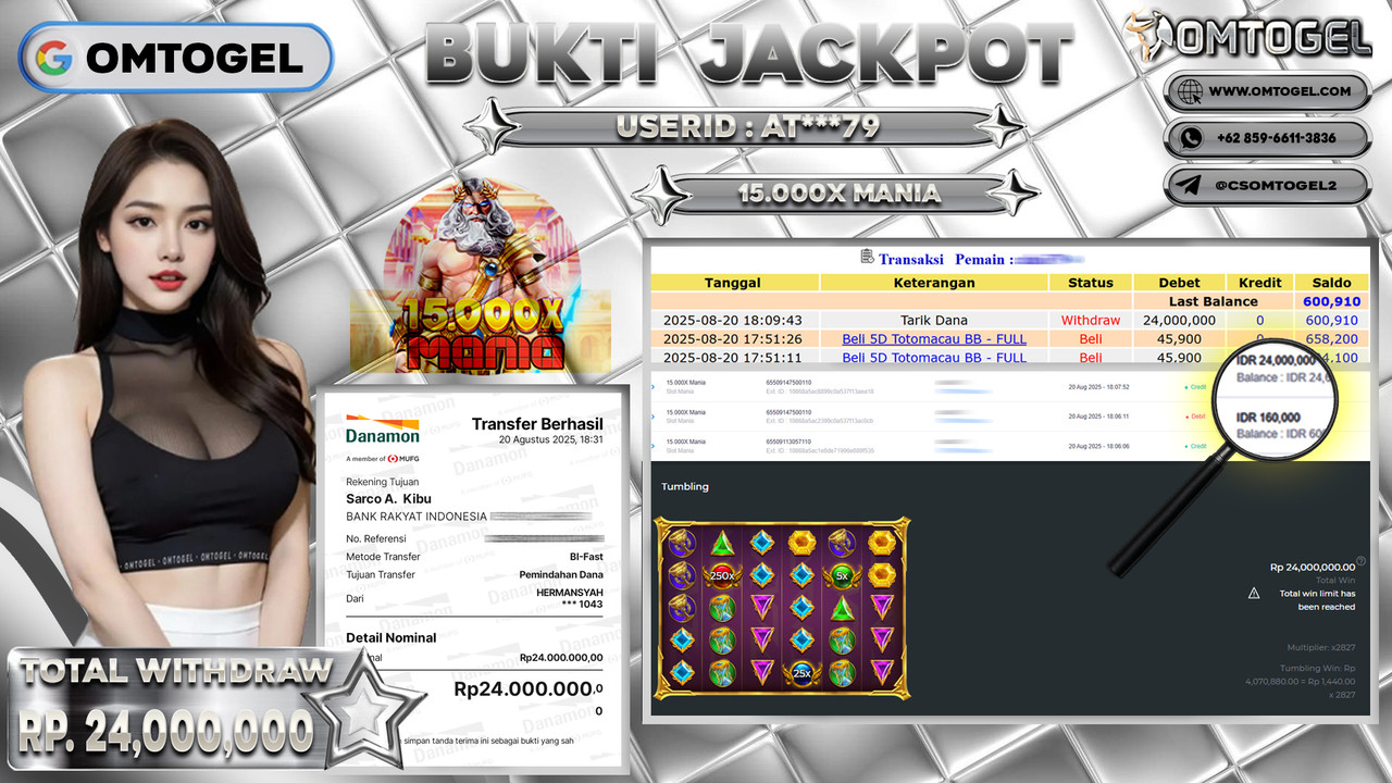 OMTOGEL JACKPOT SLOT MANIA 15 000X MANIA 24 JUTA DI BAYAR LUNAS ,-