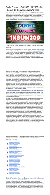 Code Promo Inscription 1xBet 2026 (Bonus €130)