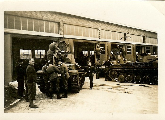 Photo- German Panzermen w- Pzkw.35(t) & Pzkw.II Panzer Tanks by Garages!!!