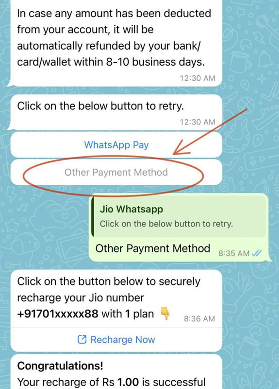 Whatsapp Jio Recharge Unlimited