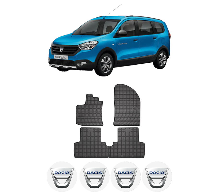 Set covorase presuri DACIA LODGY (JS_) din 2012-2019, auto, din cauciuc thermoplastic, 4 Stickere auto cu DACIA
