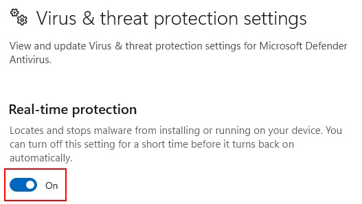 Virus threat protection settings