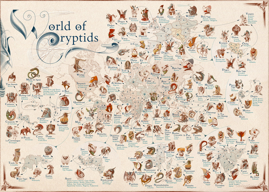 Mapa mundial de criptidos por pais Lista de las criaturas miticas mas populares