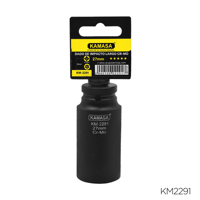 DADO DE IMPACTO LARGO CRMO "KAMASA" - 1/2"DR.X 27MM 
