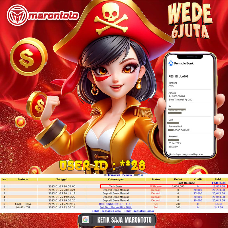 Bukti Kemenangan Member Marontoto Sebesar 6 JUTA