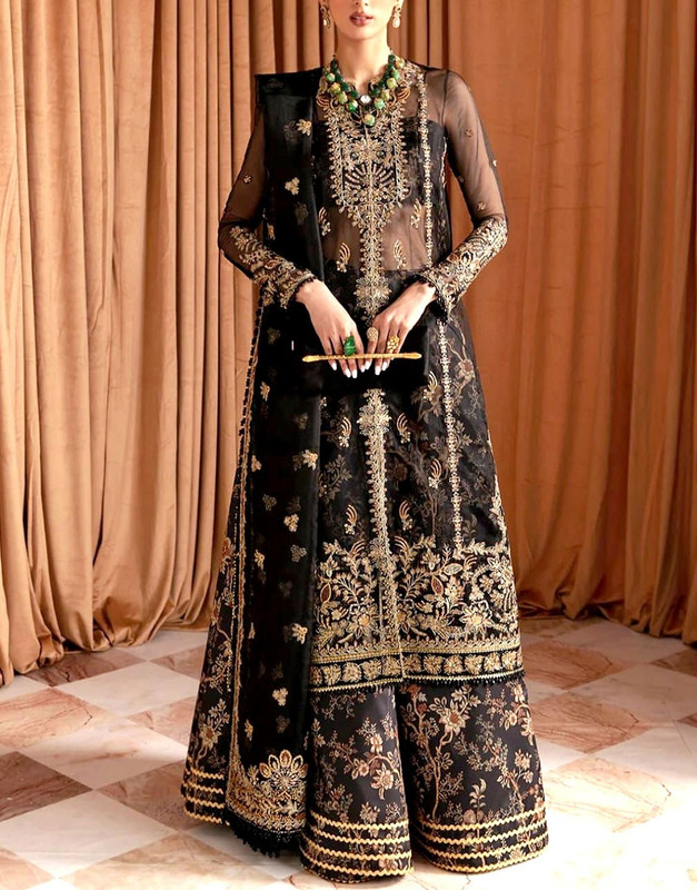 Luxurious Handwork Heavy Embroidered Black Organza Bridal Dress 2026