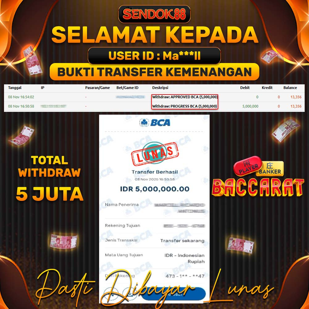 SENDOK88 JEPE! BACCARAT Rp 5.000.000,- LUNAS!