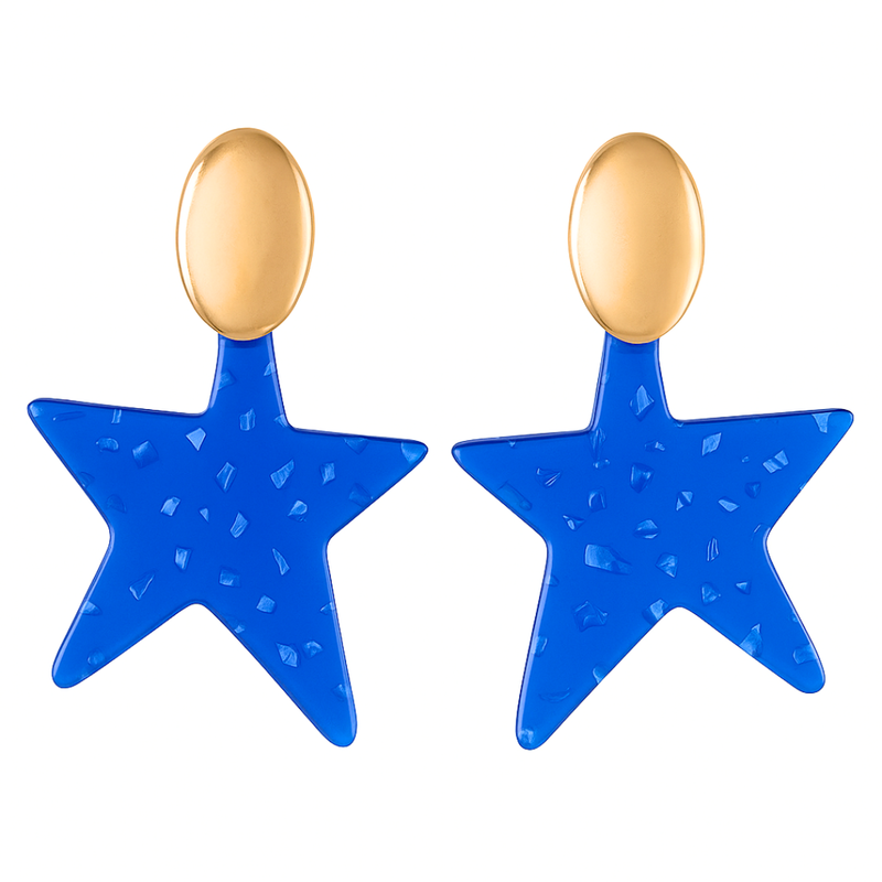 Blue Star Wiith Gold Toned Earrings