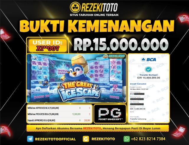 BUKTI KEMENANGAN 16 SEPTEMBER 2025 THE GREAT ICESCAPE 15 JUTA 