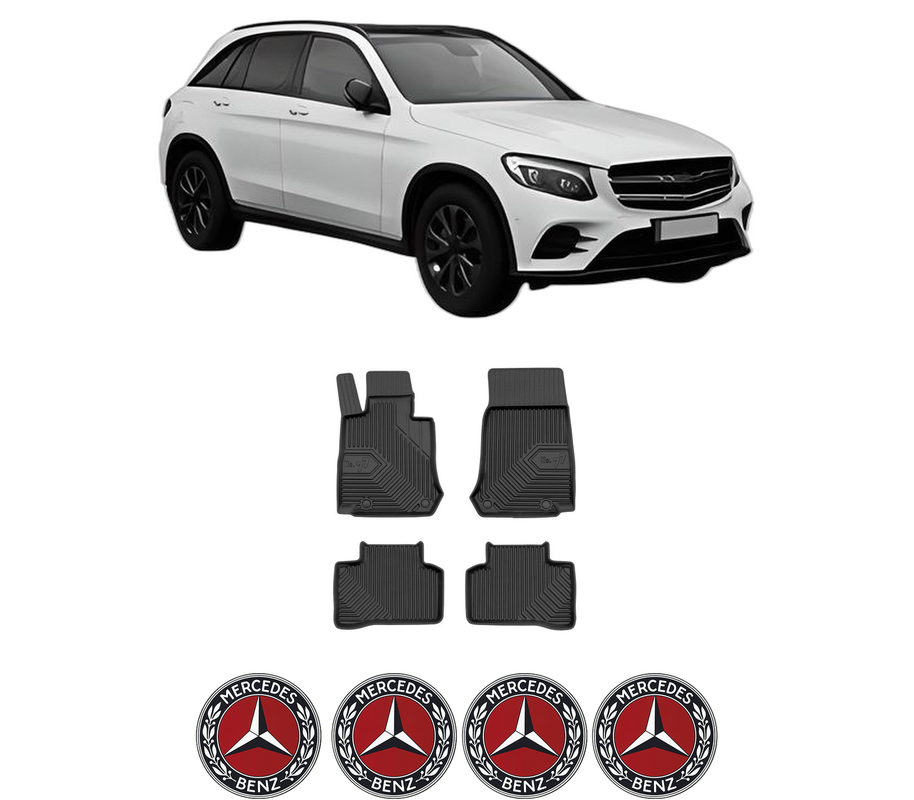 Set covorase presuri MERCEDES-BENZ GLC | X253 din 2018-2023, auto, din cauciuc thermoplastic, 4 Stickere auto cu MERCEDES-BENZ