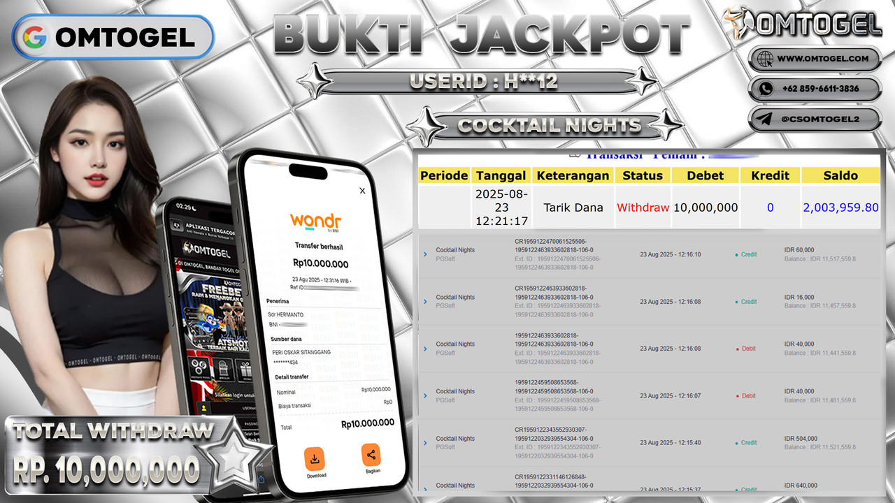 OMTOGEL JACKPOT PGSOFT COCKTAIL NIGHTS 10 JUTA DI BAYAR LUNAS ,-