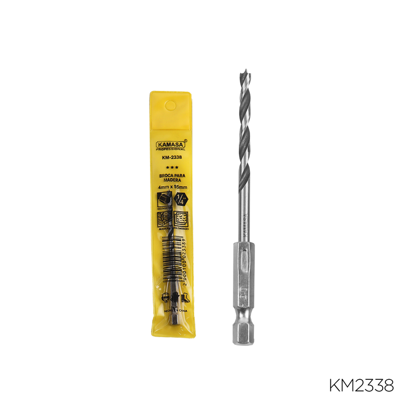 BROCA PARA MADERA CON VASTAGO HEX 1/4" X 4mm KAMASA