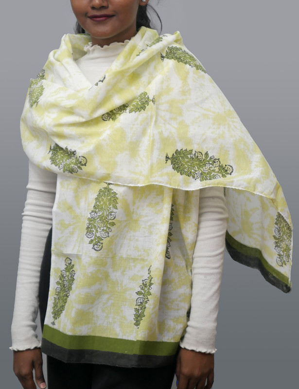 Green Motifs Handblock Printed Cotton Stole