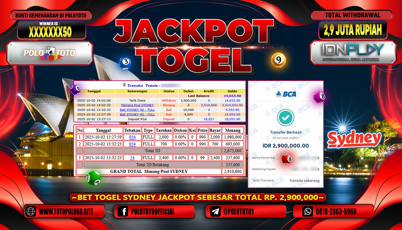 POLOTOTO JACKPOT TOGEL POOL SYDNEY Rp.2.900.000,- LUNAS
