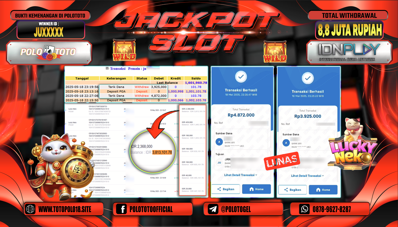 POLOTOTO JACKPOT SLOT LUCKY NEKO Rp.8.797.000,-