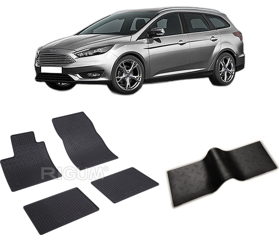 Set covorase auto FORD FOCUS IV din 09.2018-PREZENT, cu covoras tunel median, CAROSERIE COMBI, Presuri cauciuc 100%, compatibil cu autoturismul FORD FOCUS IV, Rigum