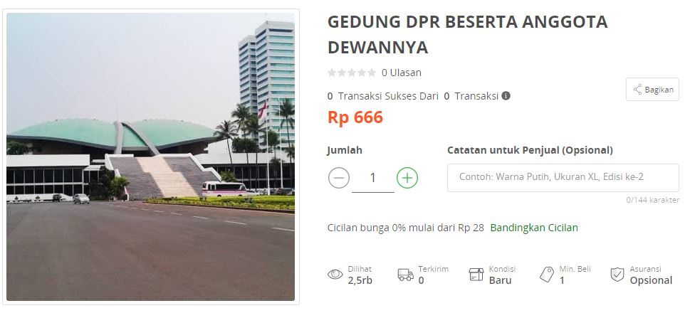 DPR RI dijual Rp 666