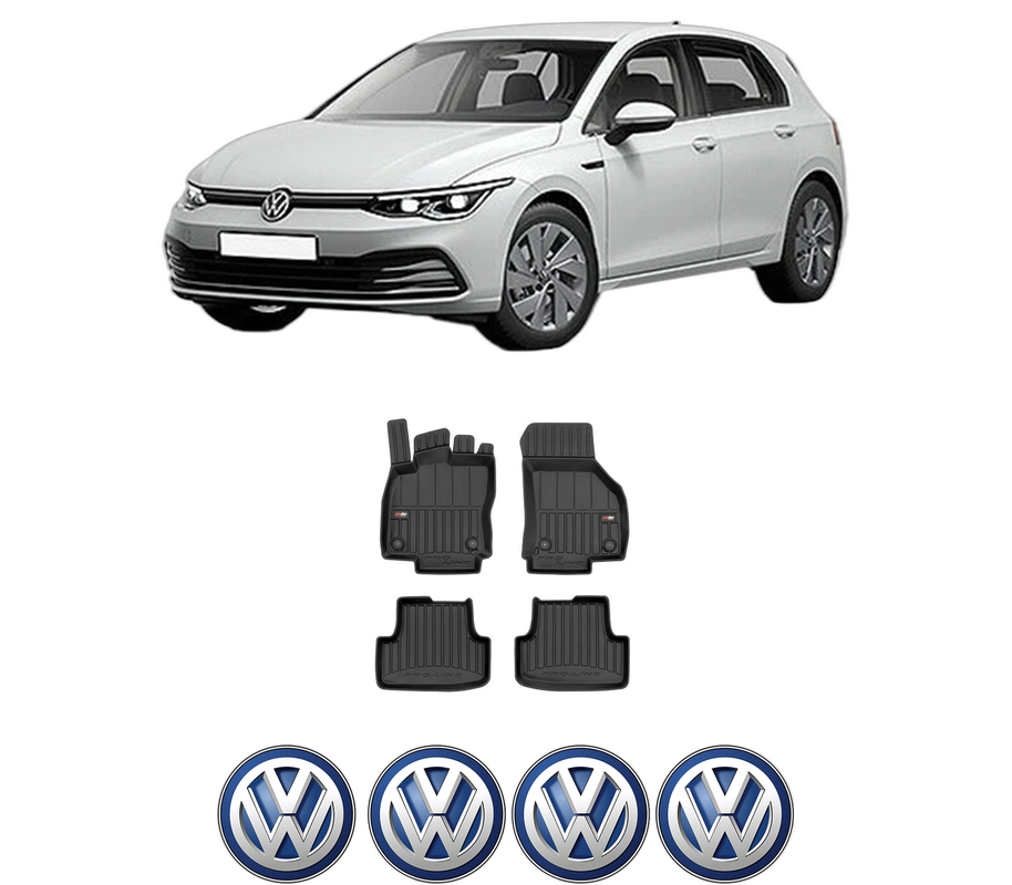 Set covorase presuri Volkswagen GOLF VIII din 2017-2020, auto, din cauciuc thermoplastic, 4 Stickere auto cu Volkswagen