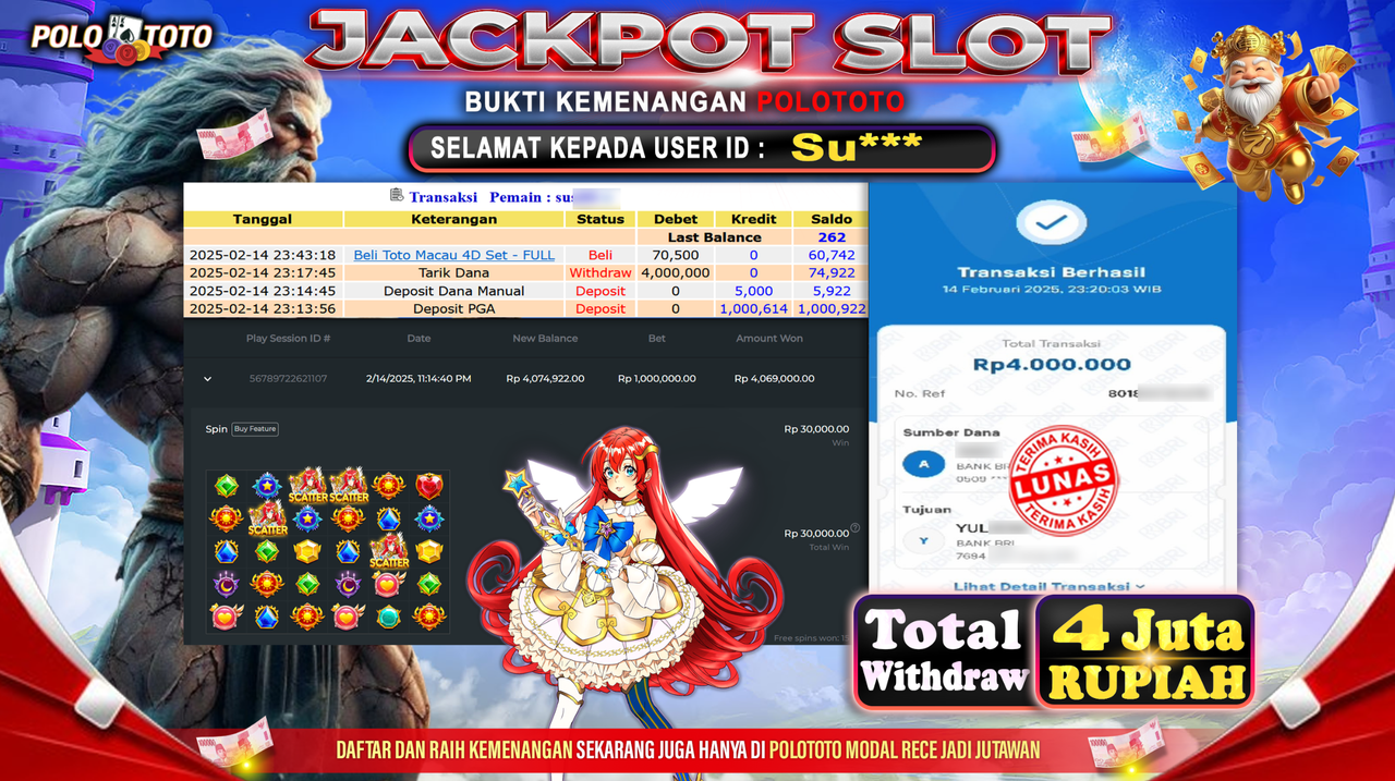 POLOTOTO JACKPOT SLOT STARLIGHT PRINCESS Rp.4.000.000,-
