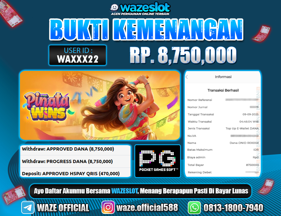 BUKTI KEMENANGAN 09 SEPTEMBER 2025 GAME PINATA WINS ( PG SOFT )