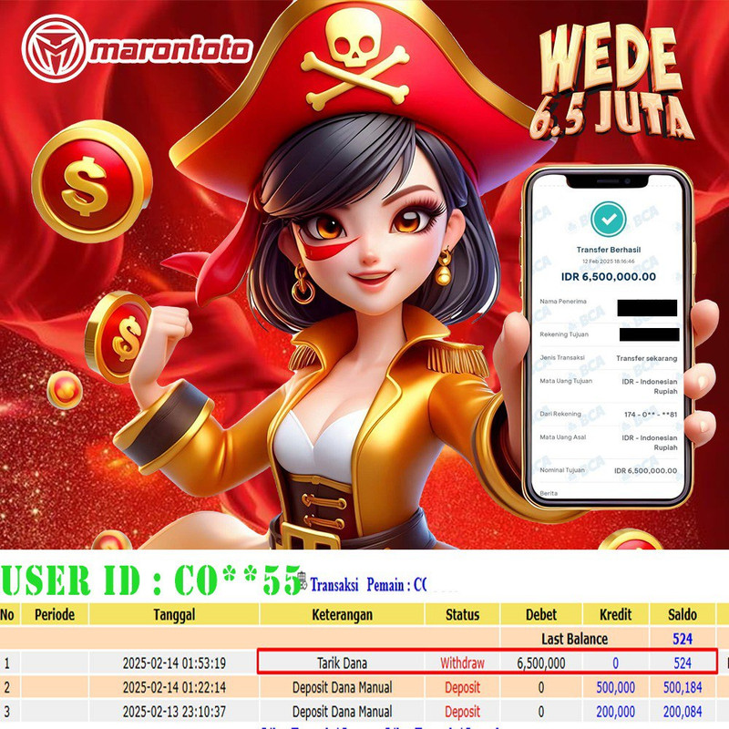 Bukti Kemenangan Member Marontoto Sebesar 6.500,000 JuTa