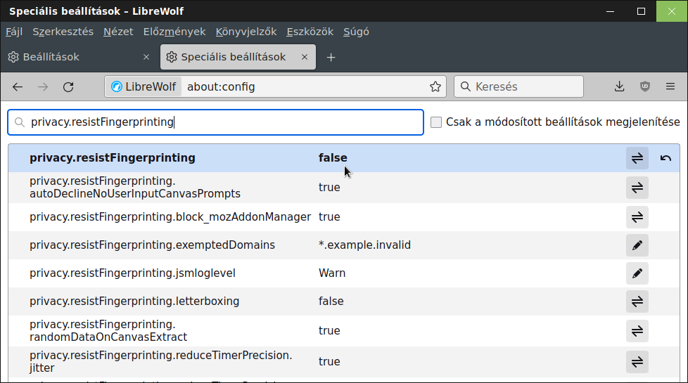  LibreWolf - privacy.resistFingerprinting 