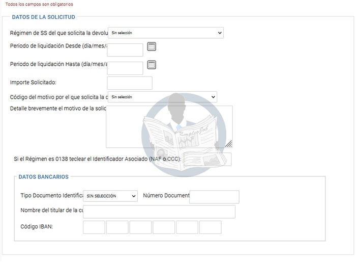 Formulario para solicitar ingresos indebidos a la Seguridad Social