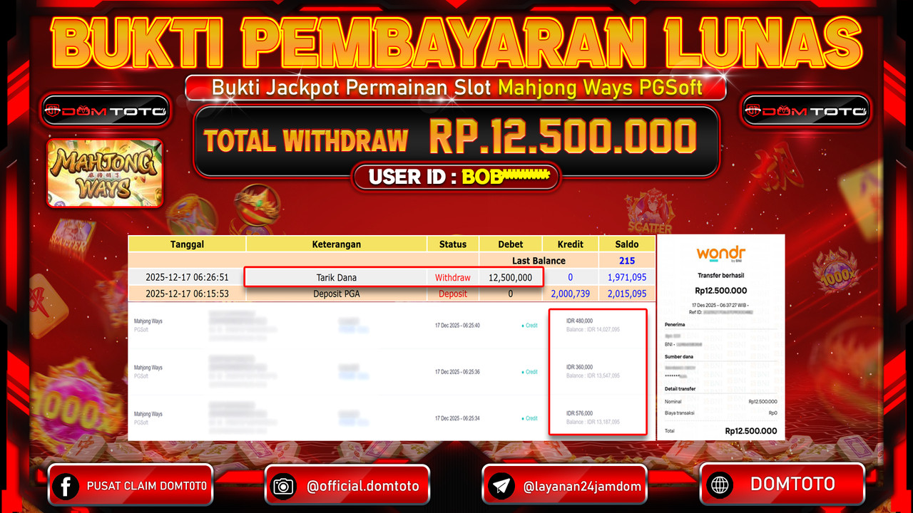 JACKPOT SLOT Menang Slot Mahjong Ways PGSoft 17 DECEMBER 2025