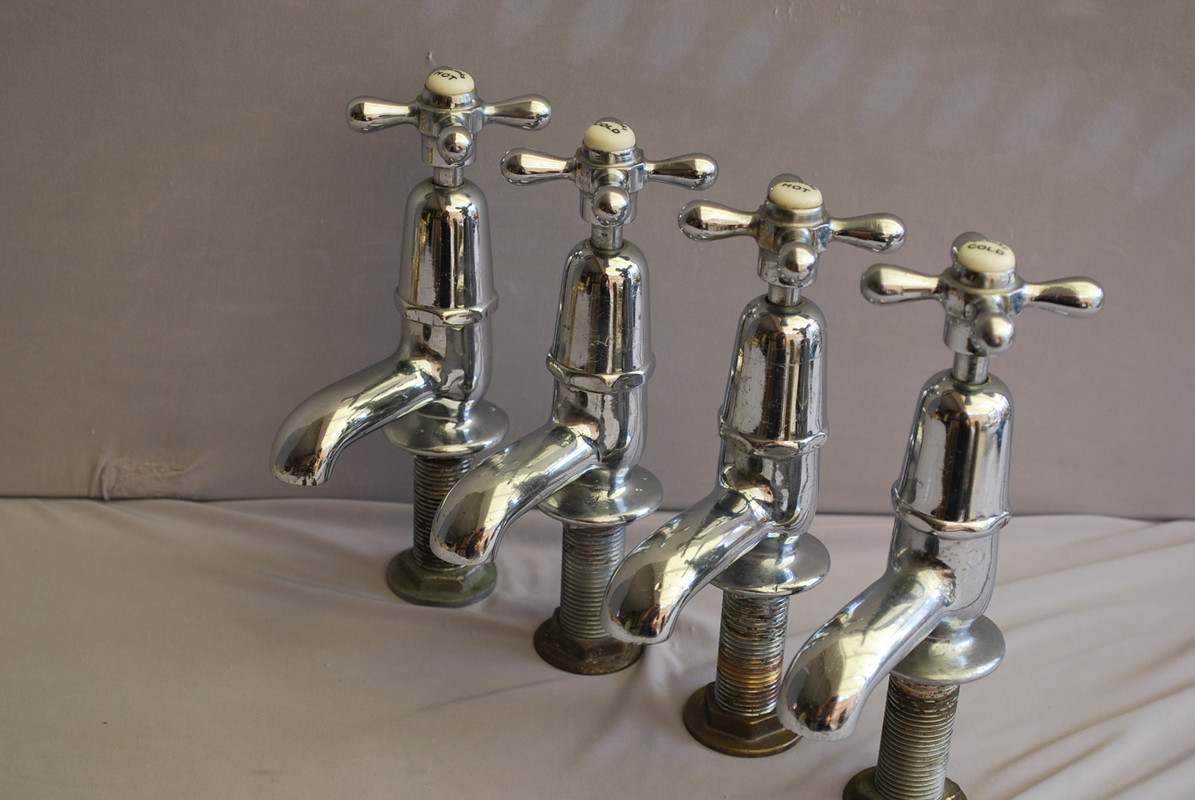 CHROME RETRO BASIN TAPS RECLAIMED & FULLY REFURBED (2 MATCHING PAIRS