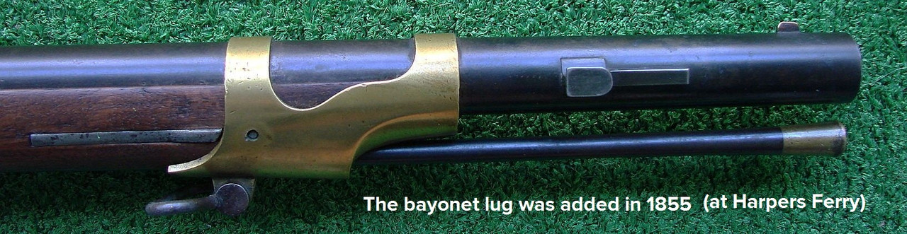 The bayonet lug for the saber bayonet was added in 1855 at Harpers Ferry