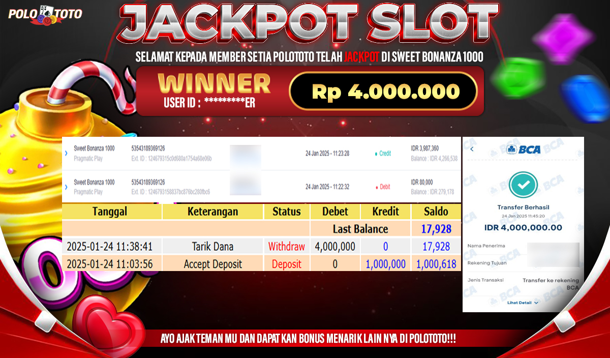 POLOTOTO JACKPOT SLOT SWEET BONANZA 1000 Rp.4,000.000,- 