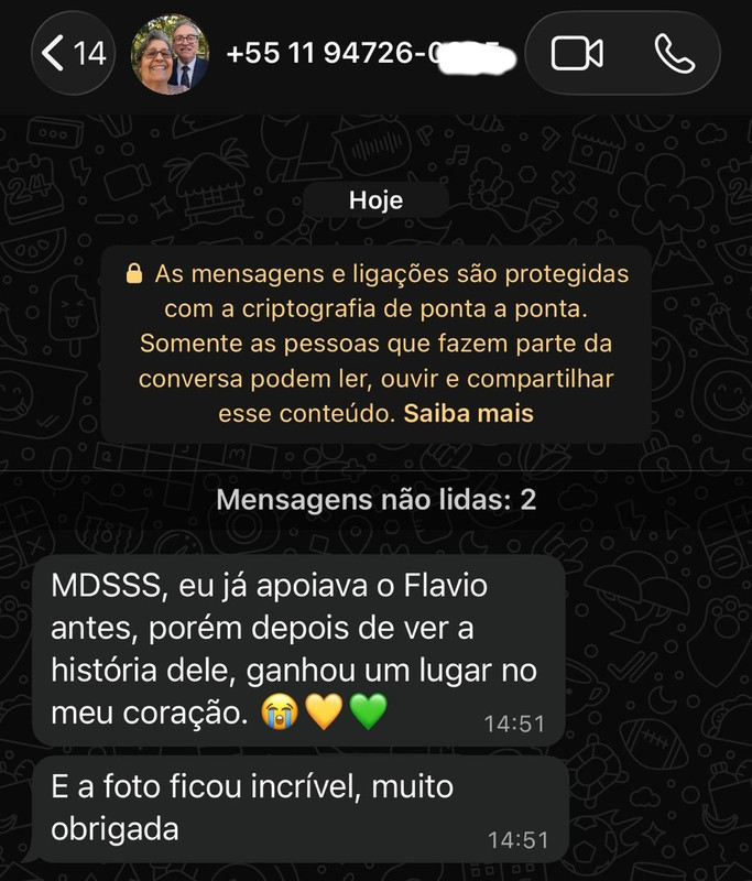 Depoimento de cliente no WhatsApp