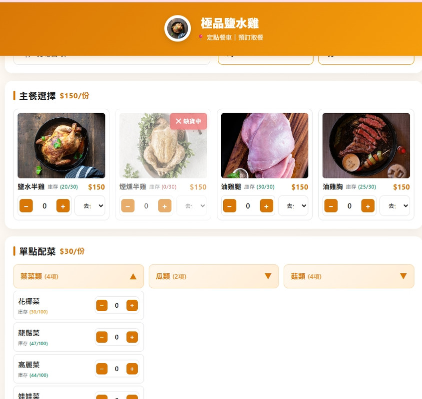 選擇主餐與配菜