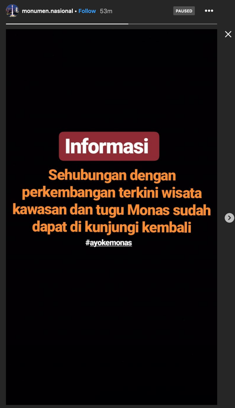 Pengumuman wisata Monas kembali dibuka.