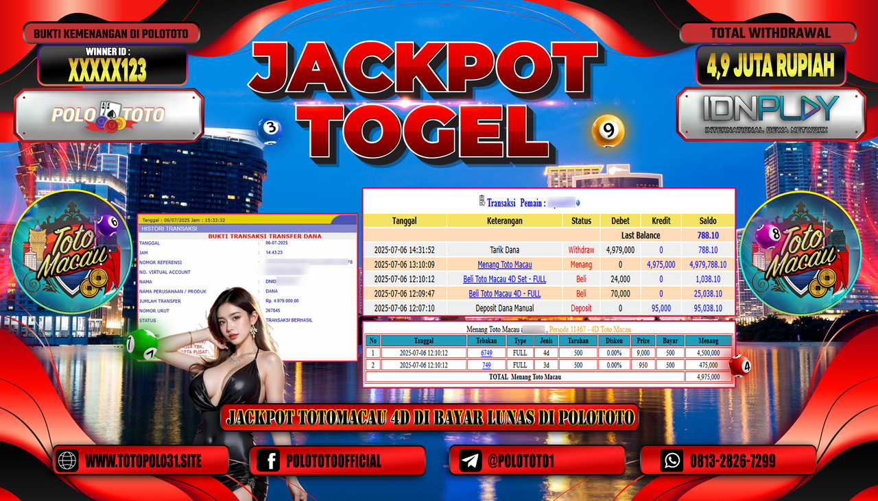 POLOTOTO JACKPOT TOGEL TOTO MACAU Rp.4.900.000,- LUNAS