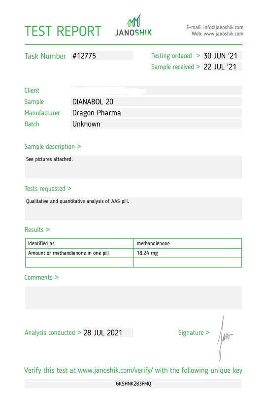 Lab test Dianabol 20