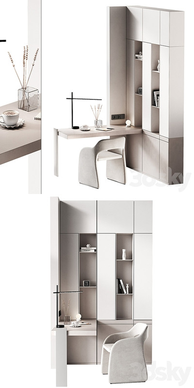 Workplace 2. Minimal home office furniture. Modular set