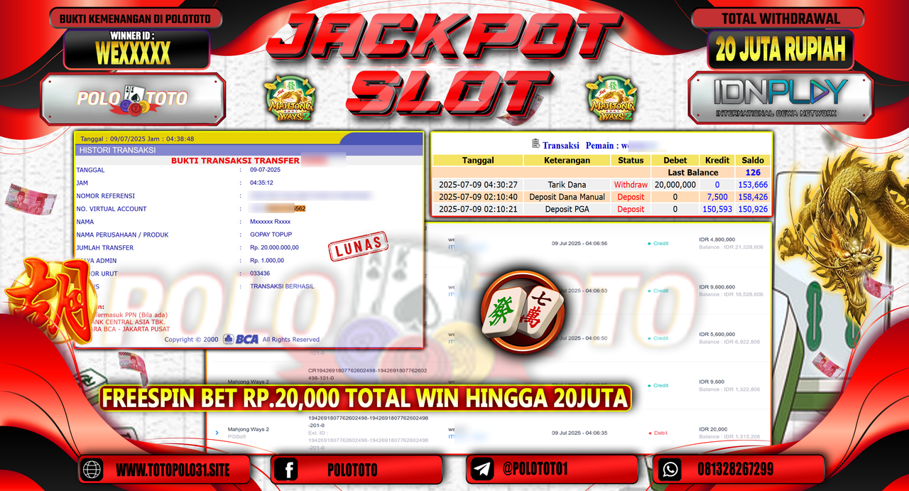 POLOTOTO JACKPOT SLOT MAHJONG WAYS 2 Rp.20.000.000,